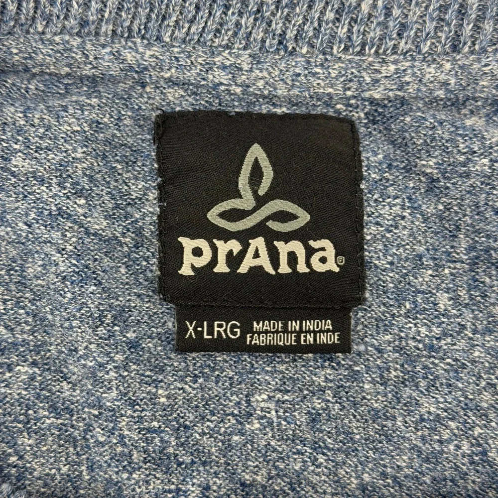 prAna Crewneck Sweater Mens XL Blue Heather Organic‎ Cotton Raglan Long Sleeve